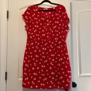 Red bird print dress